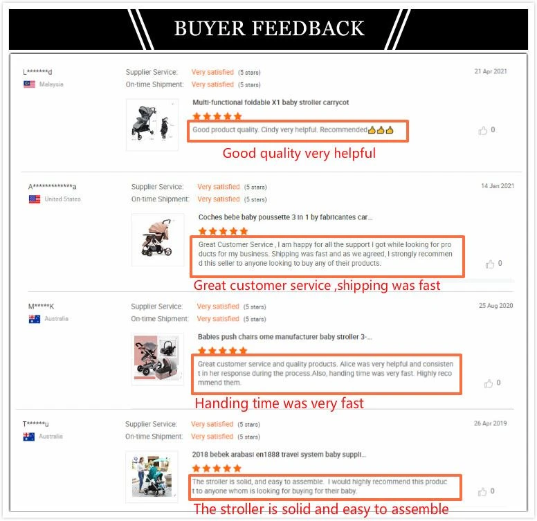 Customer comments on stroller